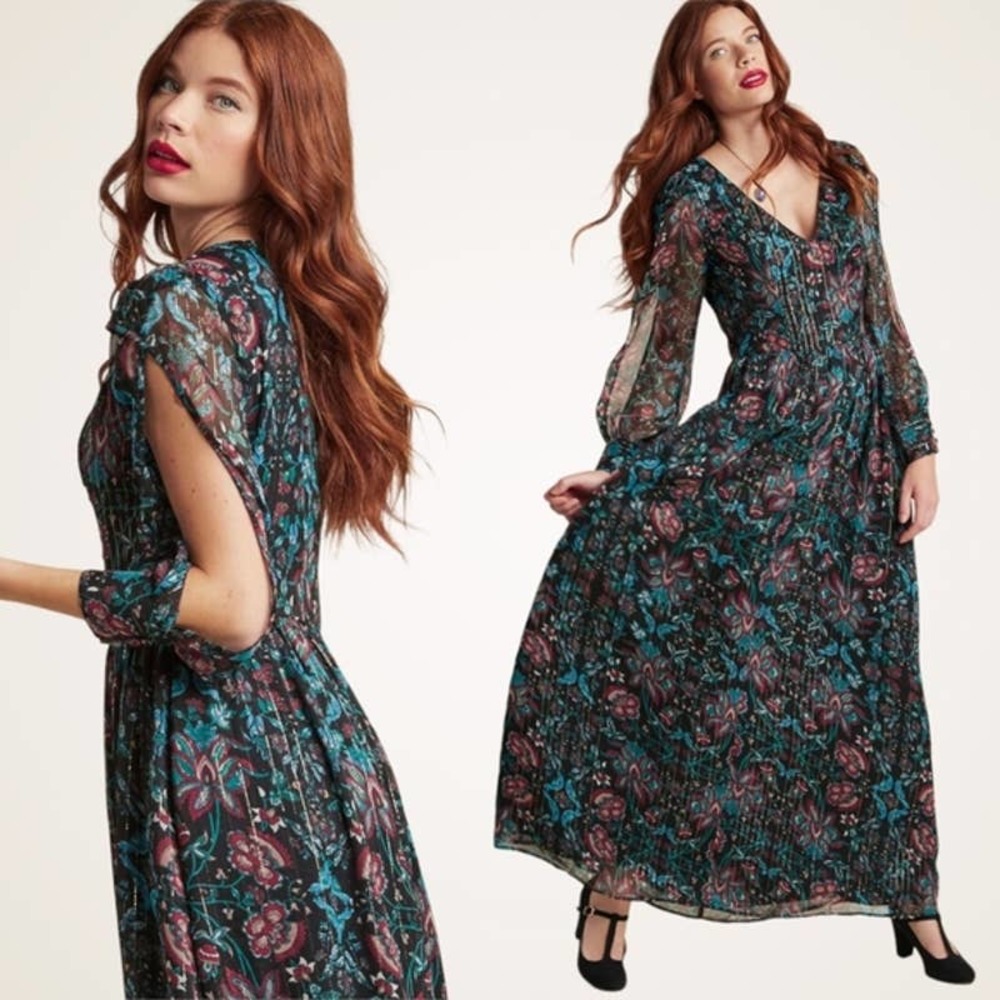 ModCloth Maxi Dress Women's Medium Sheer Cut-out Long Sleeve